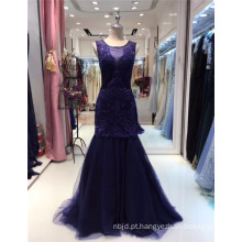 Gorgeous Royal Purple 2017 Beaded Illusion Neck Luxury Mermaid Layered Evening Dresses